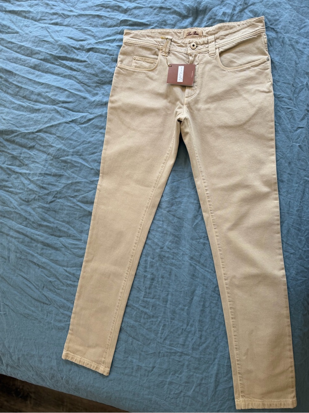 Loro Piana NWT Beige Slim Skinny Stretch Denim Jeans 5-Pocket Mid Rise size 34